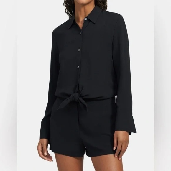 Theory grey blue ranay crunch wash linen blend romper - Picture 5 of 12